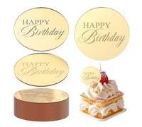 Fatiya Lot de 40 décorations de gâteau rondes en acrylique effet miroir doré avec inscription « Happy Birthday » gravées pour anniversaire, fête d'anniversaire, pâtisseries