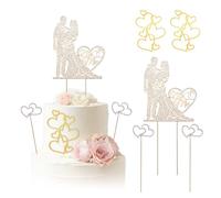 Fatiya Lot de 5 décorations de gâteau de mariage Mr & Mrs en strass pour décoration de gâteau de mariage en forme de cœur pour fête prénuptiale, fiançailles, anniversaire de mariage, doré