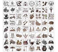 Fatiya Lot de 64 pochoirs d'automne réutilisables pour peinture sur tissu, bois, tissu, tableau noir, mur, décoration d'intérieur - 7,6 cm