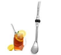Fatiya Paille Yerba Mate en Acier Inoxydable Réutilisable, Yerba Mate Bombilla Pailles avec Cuillère Filtrante, 19 cm de Long Pailles pour Thé, Cocktail (Perle Noir)