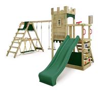 Fatmoose Aire de Jeux Château Fort BoldBaron Boost XXL avec SurfSwing, balançoire & Toboggan Vert, extérieur Enfants Tour d'escalade avec bac à Sable échelle & Accessoires de Jeux