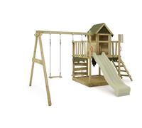 FATMOOSE Aire de Jeux JazzyJungle Jam XXL portique en Bois avec balançoire et Toboggan, Tour d'escalade pour Enfants avec bac à Sable, échelle et Accessoires de Jeu pour Le Jardin. (Vert Sauge)