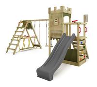 Fatmoose tour de jeux BoldBaron avec surf, balançoire double et toboggan - anthracite / vert olive