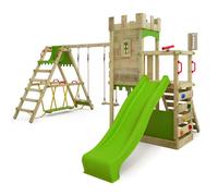 FATMOOSE Aire de jeux Portique bois BoldBaron avec balançoire SurfSwing et toboggan vert pomme Maison enfant extérieure