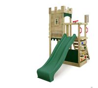 FATMOOSE Aire de jeux Portique bois BoldBaron avec toboggan vert Maison enfant extérieure avec bac à sable, échelle