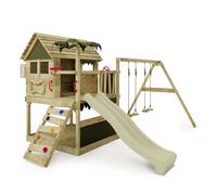 FATMOOSE Aire de jeux Portique bois TikaTaka avec balançoire et toboggan vert sauge Cabane enfant extérieure avec bac à sable