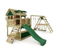 Fatmoose Aire de Jeux Portique Bois TikaTaka avec balançoire SurfSwing et Toboggan Vert, Cabane Enfant Exterieur avec bac à Sable, échelle d'escalade & Accessoires de Jeux