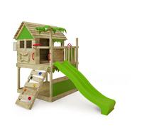 FATMOOSE Aire de jeux Portique bois TikaTaka avec toboggan vert pomme Cabane enfant extérieure avec bac à sable