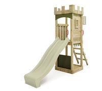 FATMOOSE Tour de jeux TreasureTower avec toboggan, tour à grimper avec bac à sable, échelle & accessoires de jeu - vert sauge / vert olive