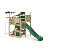 Fatmoose Aire de Jeux Portique d'escalade CrazyCoconut Club XXL avec Toboggan Vert & Vert bâche, extérieur Enfants Tour d'escalade avec bac à Sable, échelle & Accessoires de Jeux