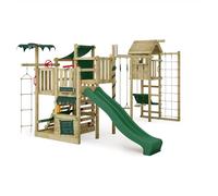 Fatmoose Aire de Jeux Portique d'escalade CrazyCoconut Club XXL avec TowerSwing, Toboggan Vert & Vert bâche, extérieur Enfants Tour d'escalade avec bac à Sable, échelle & Accessoires de Jeux