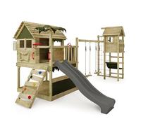 Fatmoose Aire de Jeux Portique d'escalade TikaTaka Town XXL avec TowerSwing, balançoire & Toboggan Anthracite, extérieur Enfants Tour d'escalade avec bac à Sable échelle & Accessoires de Jeux