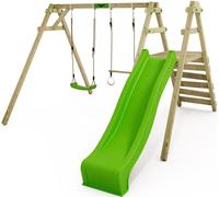 FATMOOSE Balançoire pour enfants Portique de balançoire JollyJack, portique de balançoire, balançoire & trapèze, balançoire en bois avec annexe à grimper - vert pomme