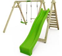 FATMOOSE Portique de balançoire pour enfants JollyJay avec toboggan Balançoire, portique de balançoire, balançoire & trapèze, balançoire en bois - vert pomme