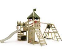 FATMOOSE Tour de jeu Château de chevalier RiverRun avec balançoire SurfSwing & toboggan, maison de jeu avec bac à sable, échelle & accessoires de jeu - vert sauge / vert olive