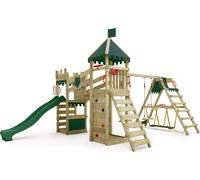 FATMOOSE Tour de jeu Château de chevalier RiverRun avec balançoire SurfSwing & toboggan, maison de jeu avec bac à sable, échelle & accessoires de jeu - vert