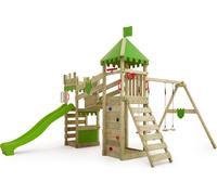 FATMOOSE Tour de jeu Château de chevalier RiverRun avec balançoire & toboggan, maison de jeu avec bac à sable, échelle & accessoires de jeu - vert pomme