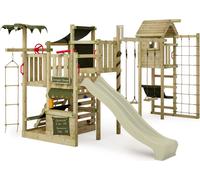 FATMOOSE Tour de jeu CrazyCoconut avec balançoire & toboggan, jeu de jardin avec tour, échelle & accessoires de jeu - vert sauge / vert olive