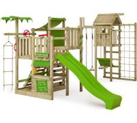 FATMOOSE Aire de jeux Portique bois CrazyCoconut avec balançoire et TowerSwing et toboggan vert pomme Échafaudage grimpant