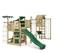 FATMOOSE Tour de jeu CrazyCoconut avec balançoire & toboggan, jeu de jardin avec tour, échelle & accessoires de jeu - vert