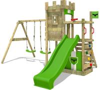 Fatmoose tour de jeux BoldBaron avec balançoire double et toboggan - vert pomme