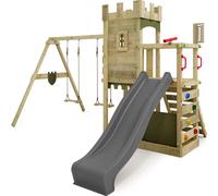 Fatmoose tour de jeux BoldBaron avec double balançoire & toboggan - anthracite / vert olive