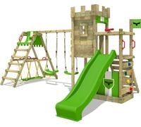 Fatmoose tour de jeux BoldBaron avec surf, balançoire double et toboggan - vert pomme
