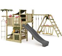 FATMOOSE Tour de jeux CrazyCoconut avec balançoire & toboggan, jeu de jardin avec SurfSwing, échelle & accessoires de jeu - anthracite / vert olive