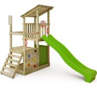 FATMOOSE Tour de jeux FruityForest avec toboggan, tour à grimper avec bac à sable, échelle & accessoires de jeu - vert pomme