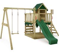 FATMOOSE Tour de jeux JazzyJungle avec balançoire & toboggan, maison de jeux avec bac à sable, échelle & accessoires de jeux - vert