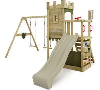 Fatmoose tour de jeux portique BoldBaron avec double balançoire & toboggan - vert sauge / vert olive