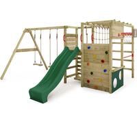 FATMOOSE Tour d'escalade ActionArena avec balançoire & toboggan, jeu de jardin avec échelle & accessoires de jeu - vert