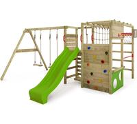 FATMOOSE Tour d'escalade ActionArena avec balançoire & toboggan, jeu de jardin avec échelle & accessoires de jeu - vert pomme