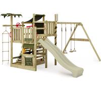 FATMOOSE Tour d'escalade CrazyCoconut avec balançoire & toboggan, jeu de jardin avec échelle & accessoires de jeu - vert sauge / vert olive