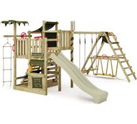 FATMOOSE Tour d'escalade CrazyCoconut avec balançoire & toboggan, jeu de jardin avec SurfSwing, échelle & accessoires de jeu - vert sauge / vert olive