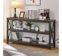 FATORRI Industrial Console Table for Entryway, Farmhouse Sofa Tables Behind Couch, Rustic Wood and Metal Foyer Table with 3-Tier Shelves for Hallway Living Room (55 inch, Walnut Brown)