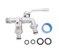 Fauceau d'eau de jardin extérieur CheoTime avec double prise, robinet d'eau extérieur à l'extérieur extérieur avec deux vannes à billes en laiton de 3/4 pouces, séparateur de