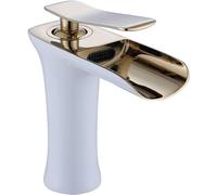 Faucet, Basin Faucet Waterfall, Solid Brass, Hot and Cold Water Mixer Tap Mount, Waterfall Single Handle Bathroom Sink Faucet, Black, Short