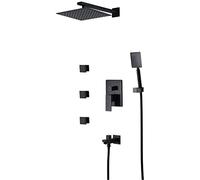 Faucet Bath Shower Systems Concealed Shower Set 10 inch Square Ultra Thin Top Wall Spray Hot and Cold Rainfall Shower with 3 Massage Bodies