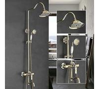 Faucet Bathroom Shower Systems Brass Shower Set Square Pipe Single -Hand Rain Shower with Sliding Bar Wall-Mounted Water Mixer Faucet Chromea-Gold