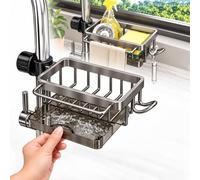 Faucet Rack for Kitchen Sink with Drip Tray Sponge Holder (Right-B) | Stainless Steel Sink Caddy for Kitchen & Bathroom, Detachable Drain Rack for Soap, Scrubbers and Brushes