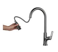 Faucet/Tap,Kitchen with Pull Down Sprayer Sink Faucet Drawable Rotating Deck Mount Kitchen Mixer Tap, 2 Spray Modes, Hot and Cold Water, Gray