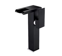 Faucet taps for Bathroom Basin Brass, Colour Changing LED RGB Light Waterfall, Single Handle 1 Hole Hot and Cold Water Mixer,Black,High