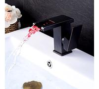 Faucet with Basin Mixer Hot and Cold Water, Colour Changing LED RGB Light Waterfall, Handle Single Hole Bathroom Tap Faucet,Black Antique,Short