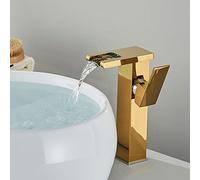 Faucet with Basin Mixer Hot and Cold Water, Colour Changing LED RGB Light Waterfall, Handle Single Hole Bathroom Tap Faucet,Gold,High