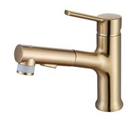 faucets Robinet de salle bain avec douchette extractible, mitigeur lavabo monocommande for eau chaude et froide, en laiton chromé brossé doré(Brushed Gold)