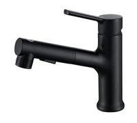 faucets Robinet de salle bain avec douchette extractible, mitigeur lavabo monocommande for eau chaude et froide, en laiton chromé brossé doré(Black)
