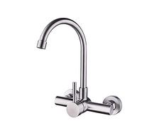 Faucets SUS Stainless Steel Into The Wall Tap Hot and Cold Tube Wash Basin Double Hole Faucet - Horizontal Water 360° Rotat Hose