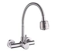 Faucets SUS Stainless Steel Into The Wall Tap Hot and Cold Tube Wash Basin Double Hole Faucet - Horizontal Water 360° Rotat Hose