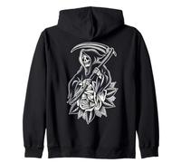 Faucheuse Traditionnelle x Rose x Faux Travail Noir Sweat à Capuche